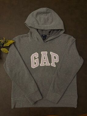 GAP Vintage Y2K Women’s Dark Gray and Lilac Purple Hooded Pullover Sweatshirt; M